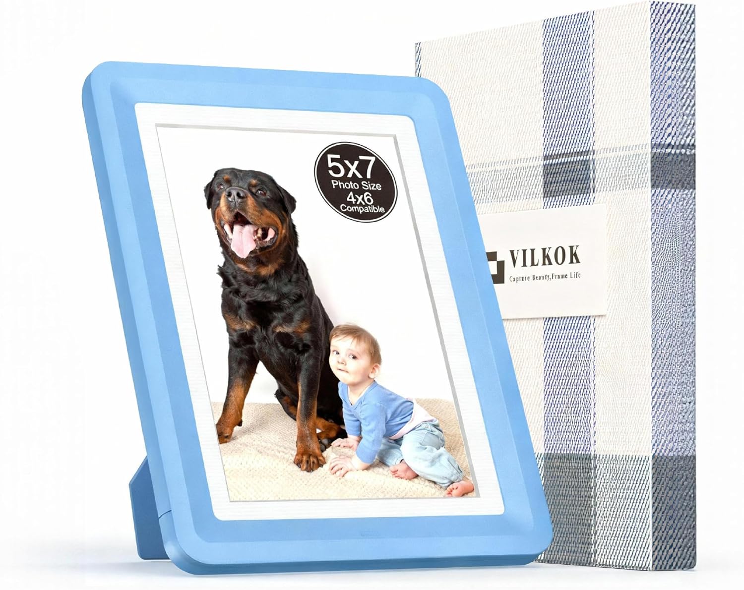 Blue 5×7 Picture Frame,1 Pack, Fits 5×7 Photo or 4×6 with Mat, Acrylic Front & Durable ABS Frame, Shatterproof UV-Resistant Tabletop Display, Vertical/Horizontal Home Décor Frame