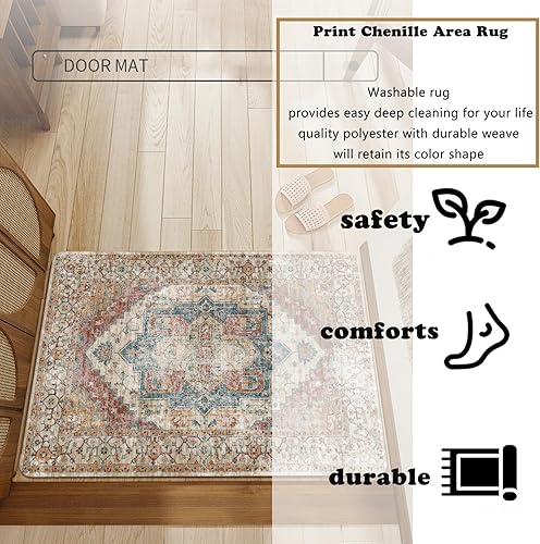 Miniatura 4 de Yancorp Tapete de interior de 3 x 5 pies, pequeño, delgado y lavable, antideslizante, tapete bohemio para sala de estar, tapete para interiores,