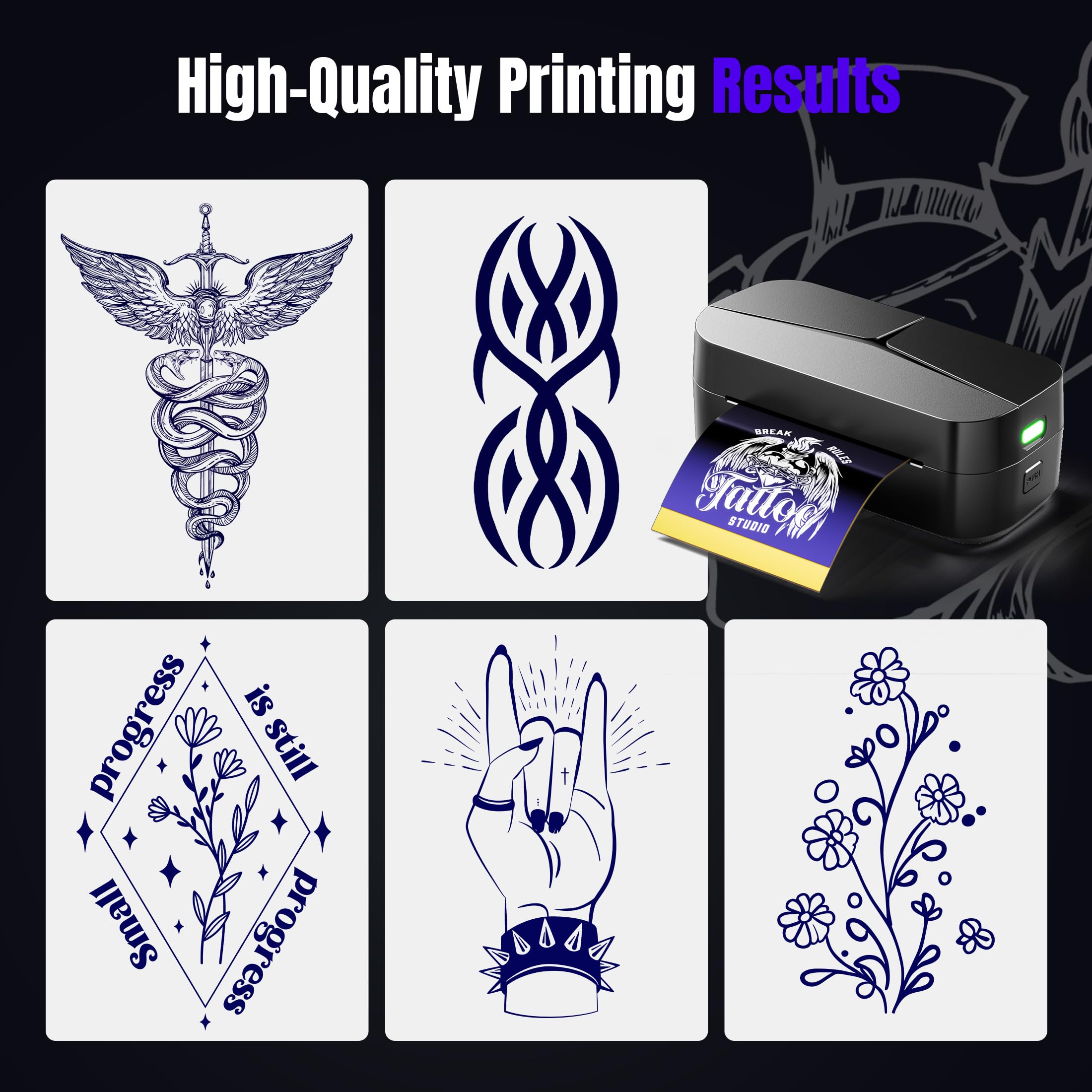 TATTMUSE Mini papel de transferencia de tatuajes de 8 x 13 cm solo para impresora de tatuajes TP31/TP32, 100 hojas, adecuado para artistas del tatuaje en tatuajes simples y tatuajes minimalistas, kit