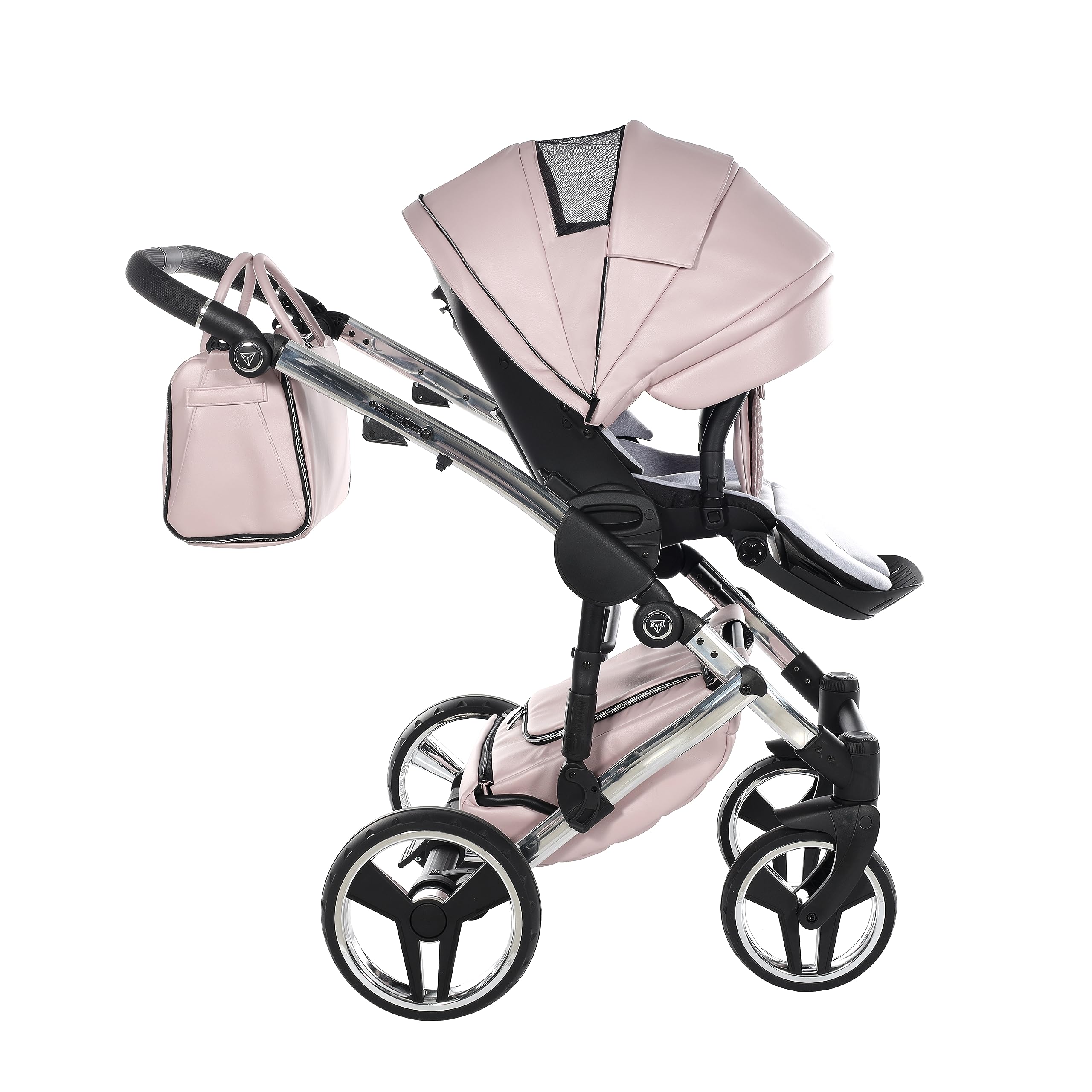 Junama Poussette Diamond Fluo 06 Rose et Argenté 2en1 3en1 4en1 avec ombrelle pare-soleil (3 en 1 avec siège auto)
