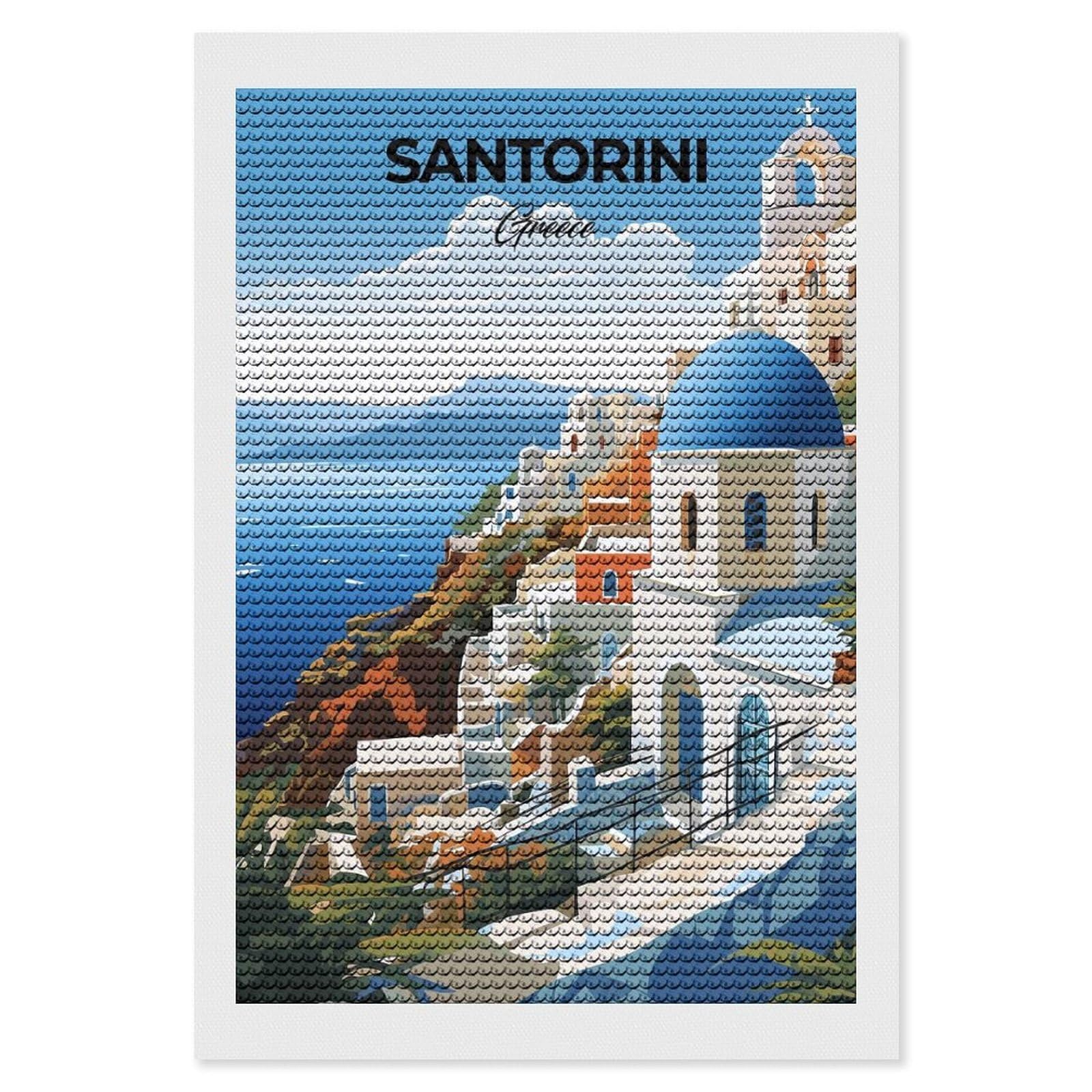 Junmoney Santorini Greece Travel Full Drill Diamond Painting Kit 8"x12", Mindful Craft Activity, Bedroom Decor, for Adults, Gift Idea