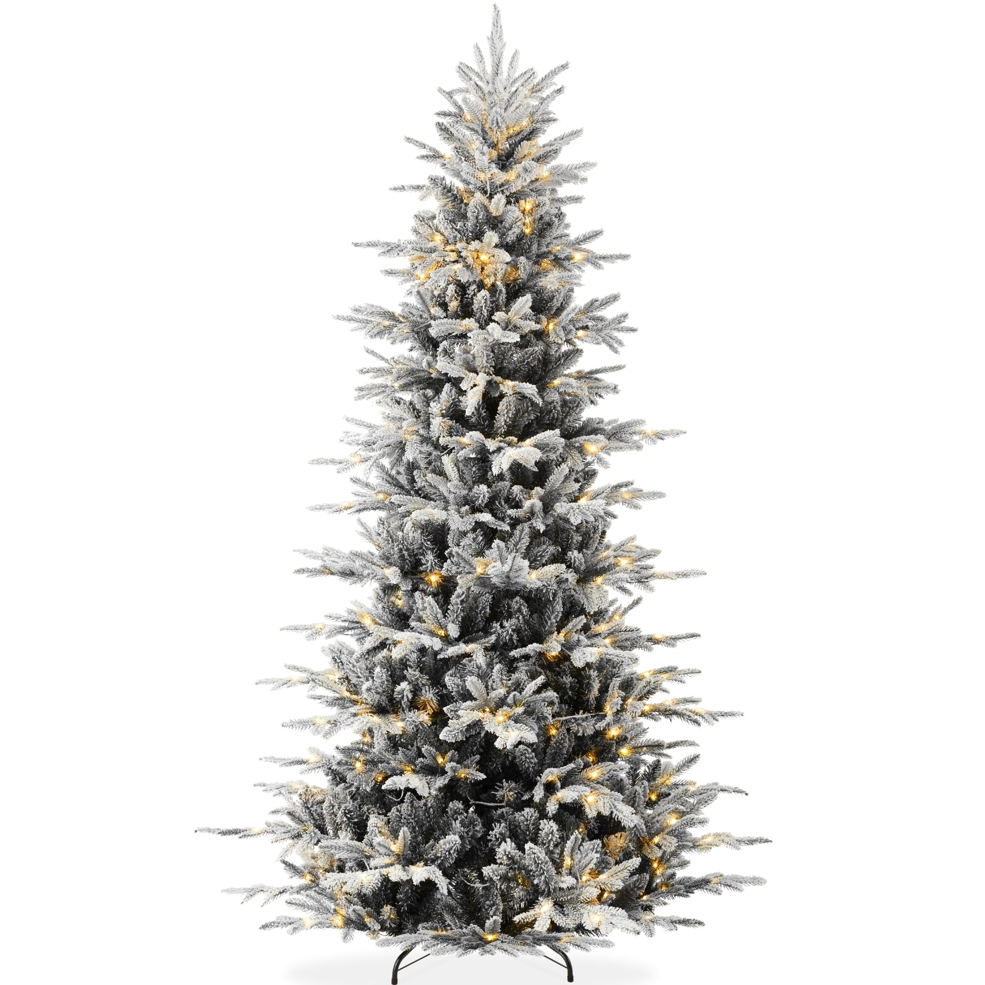 Best Choice Products Lighted Aspen Christmas Tree, 9ft Flocked Artifical Noble Fir, Pre-Lit White & Multicolored LED Lights Premium Holiday Décor - Black