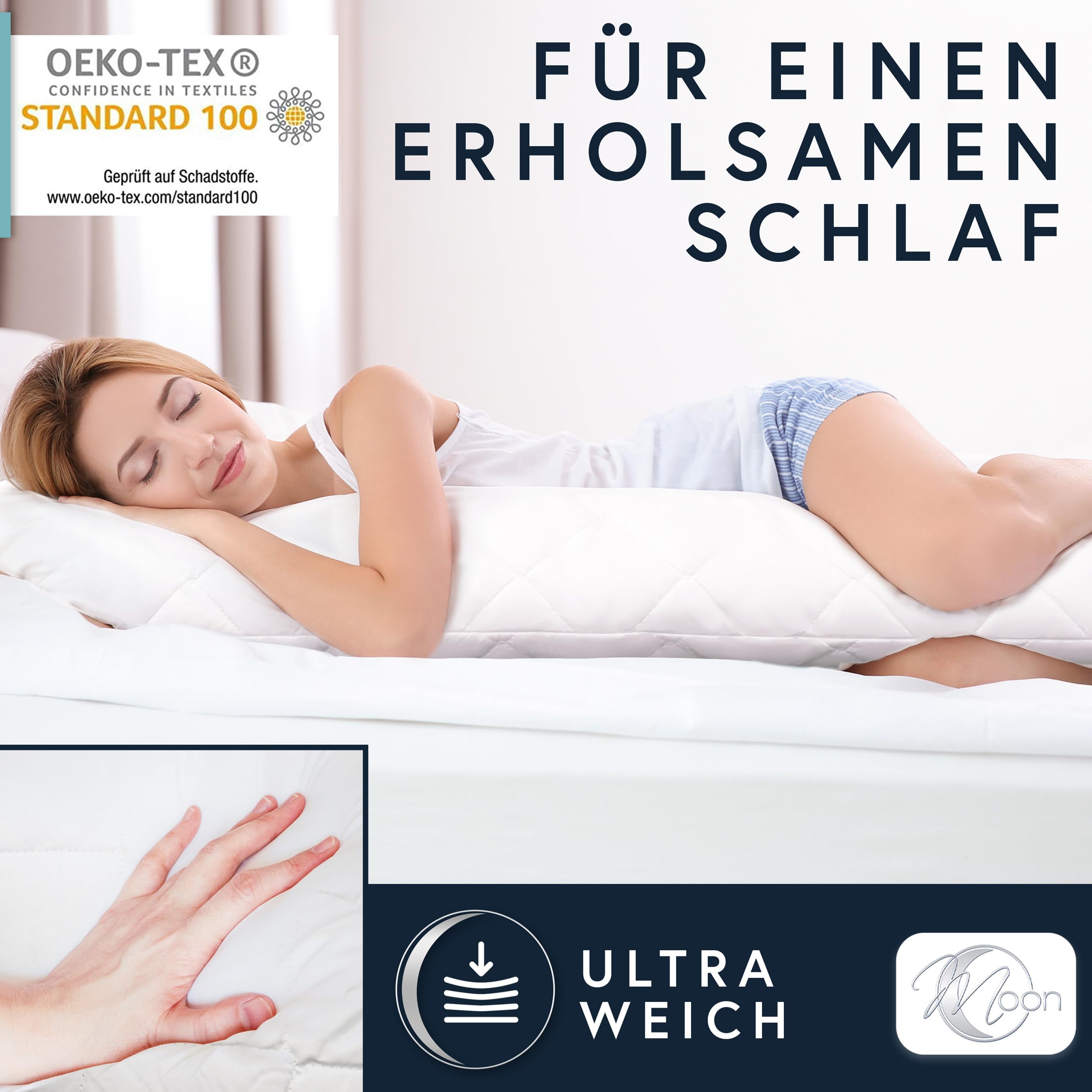 Moon Luxury Seitenschläferkissen/Stillkissen 40x145 mit enormer Stützkraft durch Visco-Spaghetti Bezug 100% Baumwollperkal
