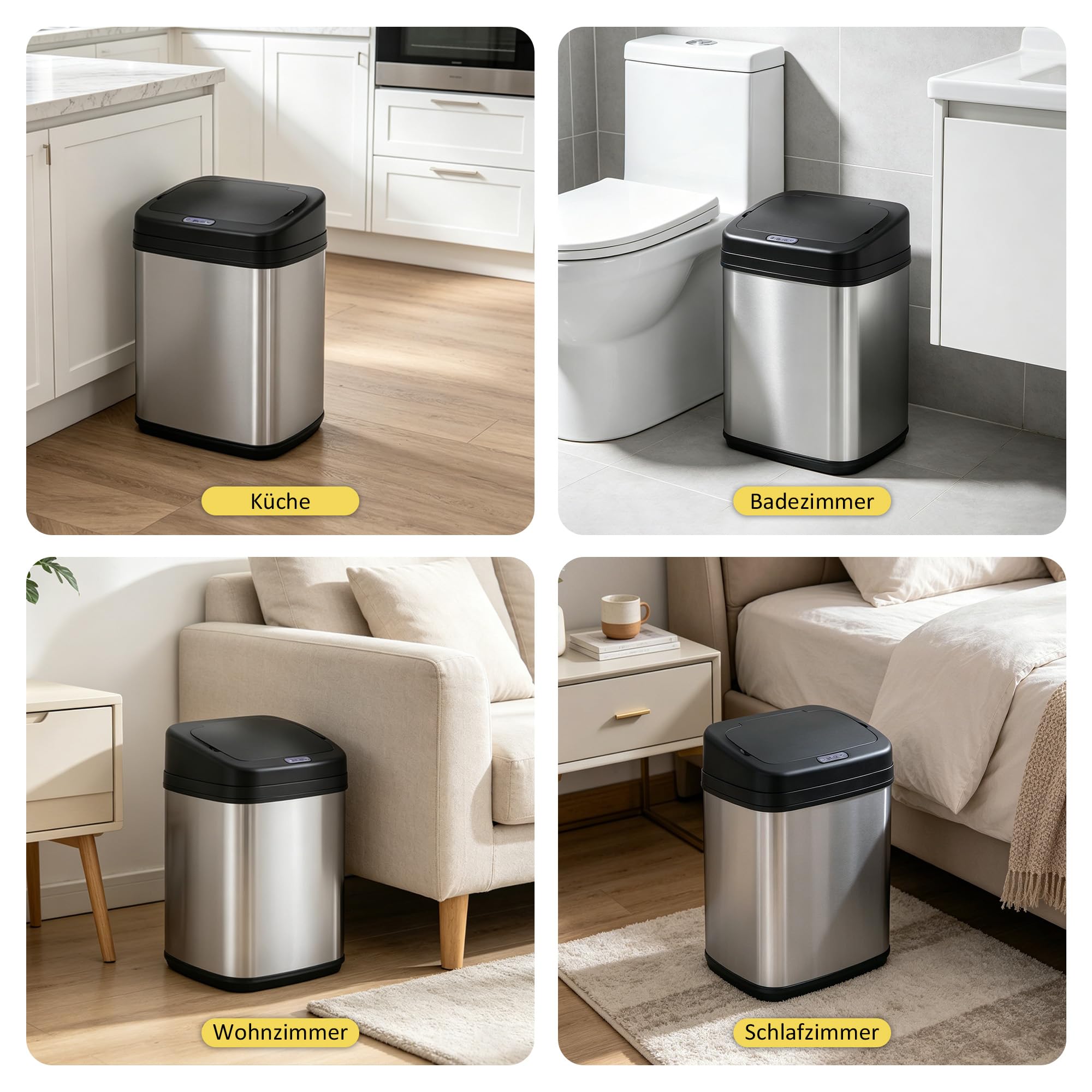 HOMCOM Sensor Mülleimer 20L Edelstahl mit Bewegungssensor Silber+Schwarz | Automatischer Mülleimer, Abfalleimer mit Inneneimer, Müllbehälter, Abfallbehälter für Büro, Schlafzimmer, Küchen