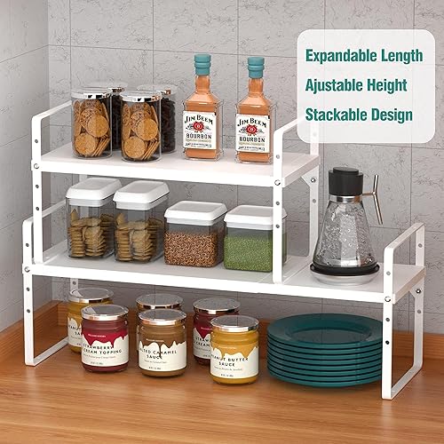 Miniatura 3 de Estante organizador de gabinete expandible, estante apilable para encimera de cocina, estante de especias de metal resistente para gabinete, cocina,