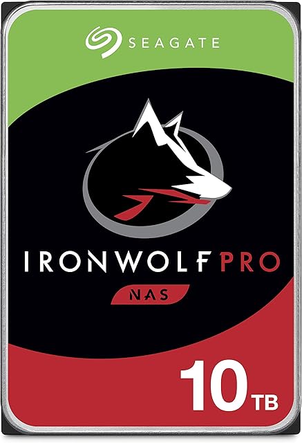 Seagate IronWolf Pro, 10TB, Internal Hard Drive, NAS, CMR, 3.5 Inch, SATA, 6GB/s, 7.200 RPM, 256MB Cache, for RAID Network Attached Storage, 3 year Rescue Services (ST10000NE000)