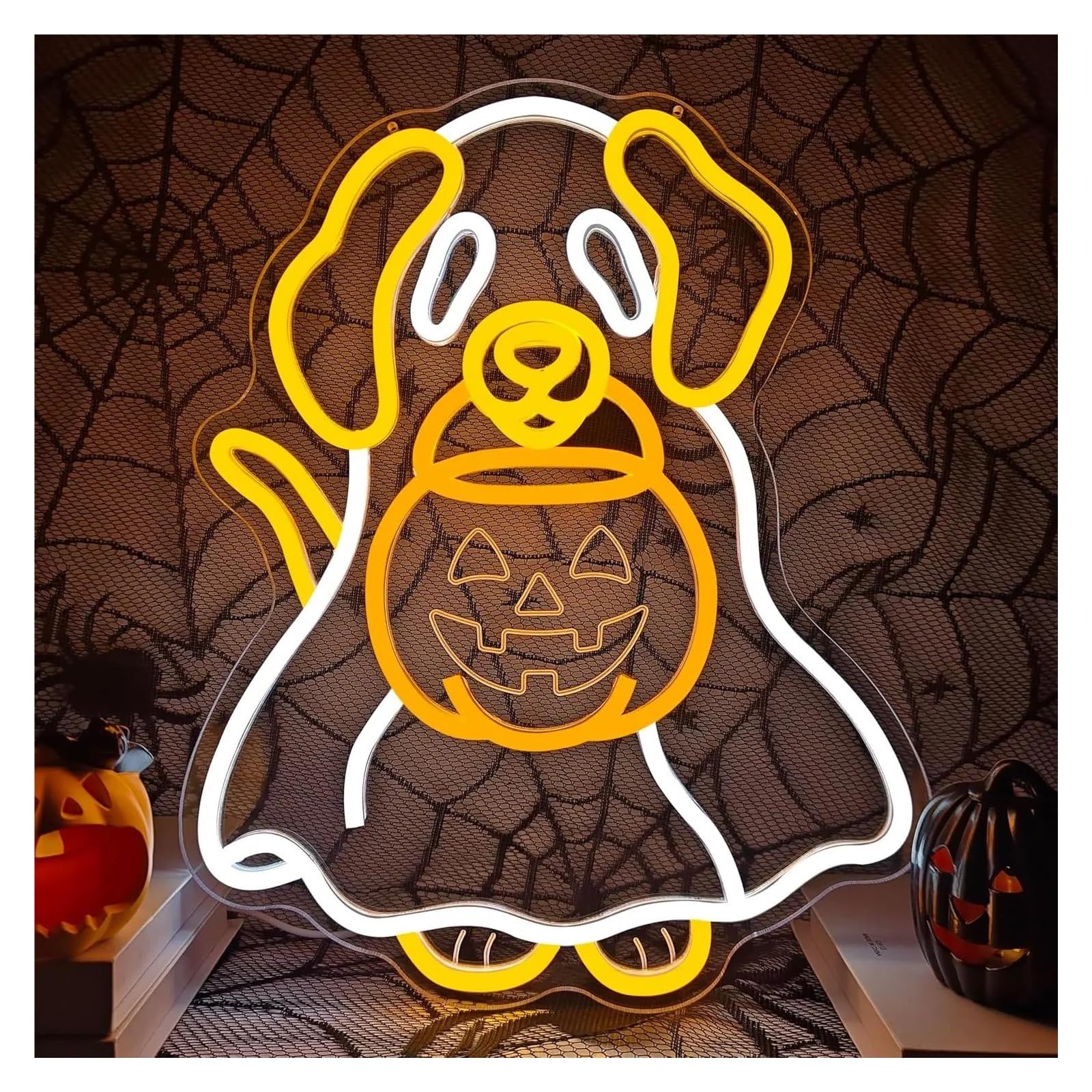 néon signe Enseigne Lumineuse LED En Forme De Chien Fantôme Intensité Variable Pour Salle De Jeux Chambre À Coucher Salon Fenêtre Décoration Murale 42.35cmx34cm