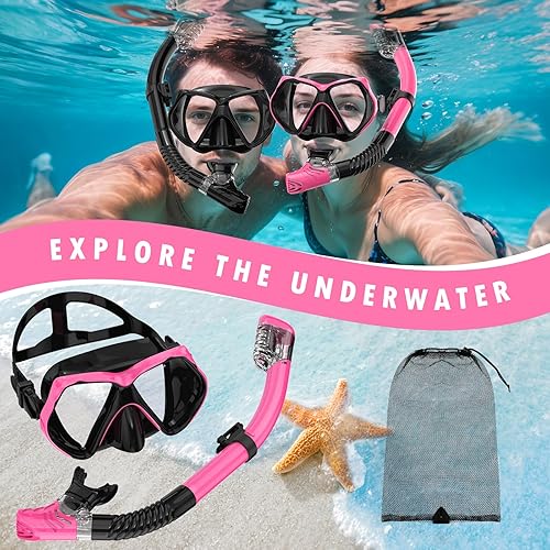 Miniatura 7 de Equipo de esnórquel para adultos, conjunto de esnórquel máscara de buceo con parte superior seca, gafas de natación para adultos con cubierta para