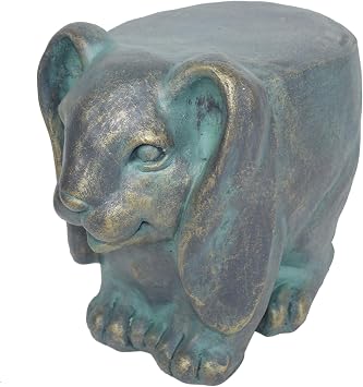 Decorative Outdoor Garden Stool, Rabbit Animal Lightweight Concrete, Distressed Patina Finish, No Assembly Required