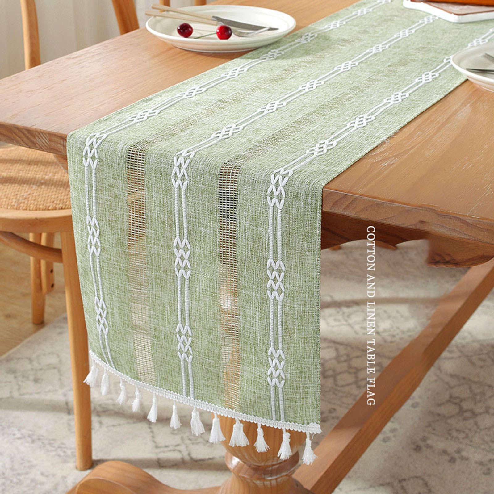 Table runner jacquard coton évidé pour déco de table longue et salle à manger