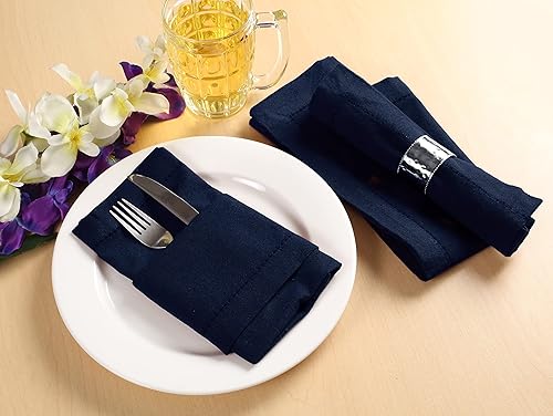 Miniatura 5 de Palisa Juego de 4 servilletas de tela con detalles de dobladillo y esquinas ingletadas, juego de 4 (18 x 18 pulgadas), color azul marino,