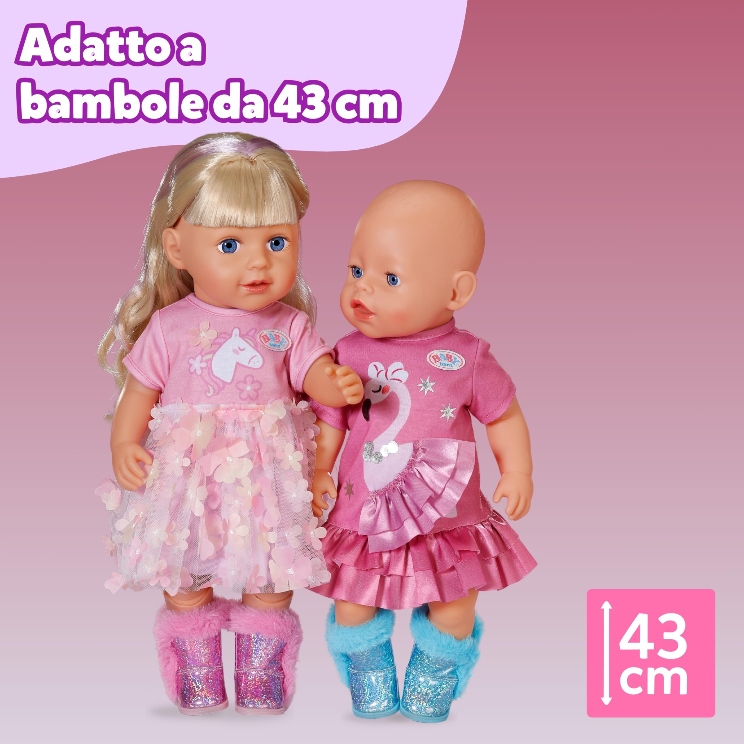 BABY born Stivaletti Glitter – 1 paio di scarpe per bambola in due design possibili – Selezione casuale del modello – Adatti a tutte le bambole da 43 cm – Accessorio per bambole di alta qualità