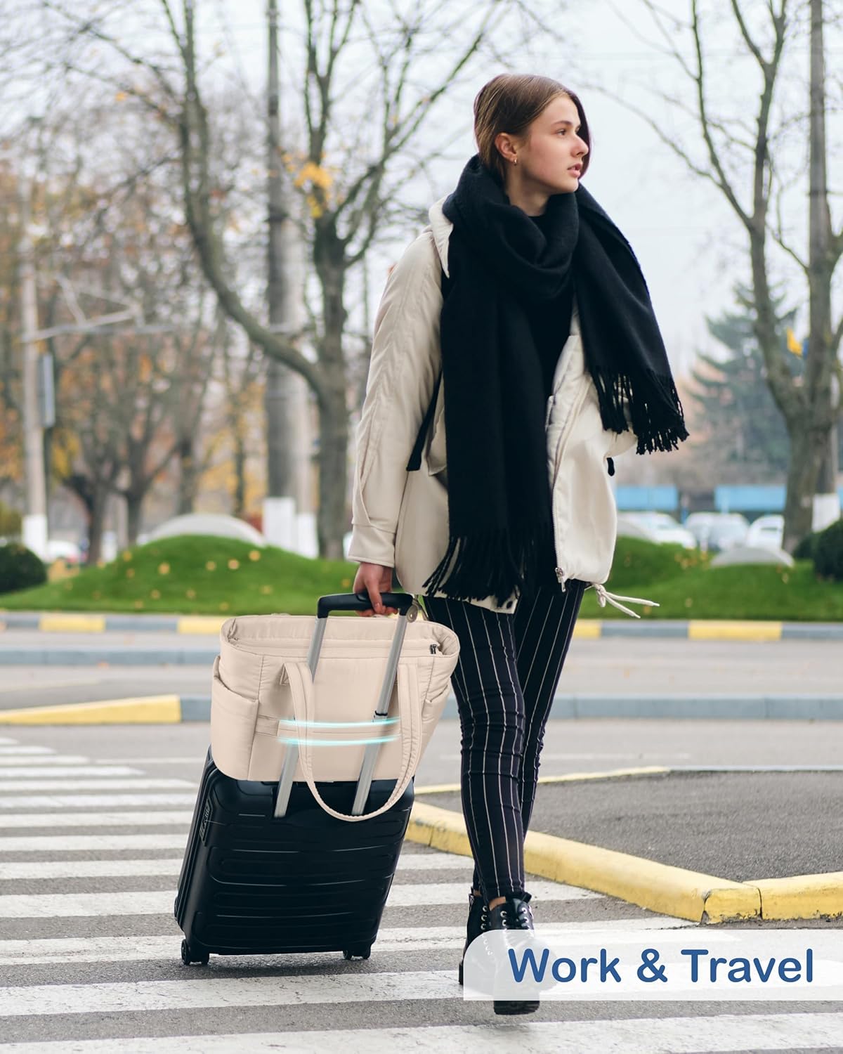 TOPDesign Puffy Tote Bag for Women with Cup Holder & Laptop Compartment & Cosmetic Bag & Trolley Sleeve for Work, Travel - Image 2