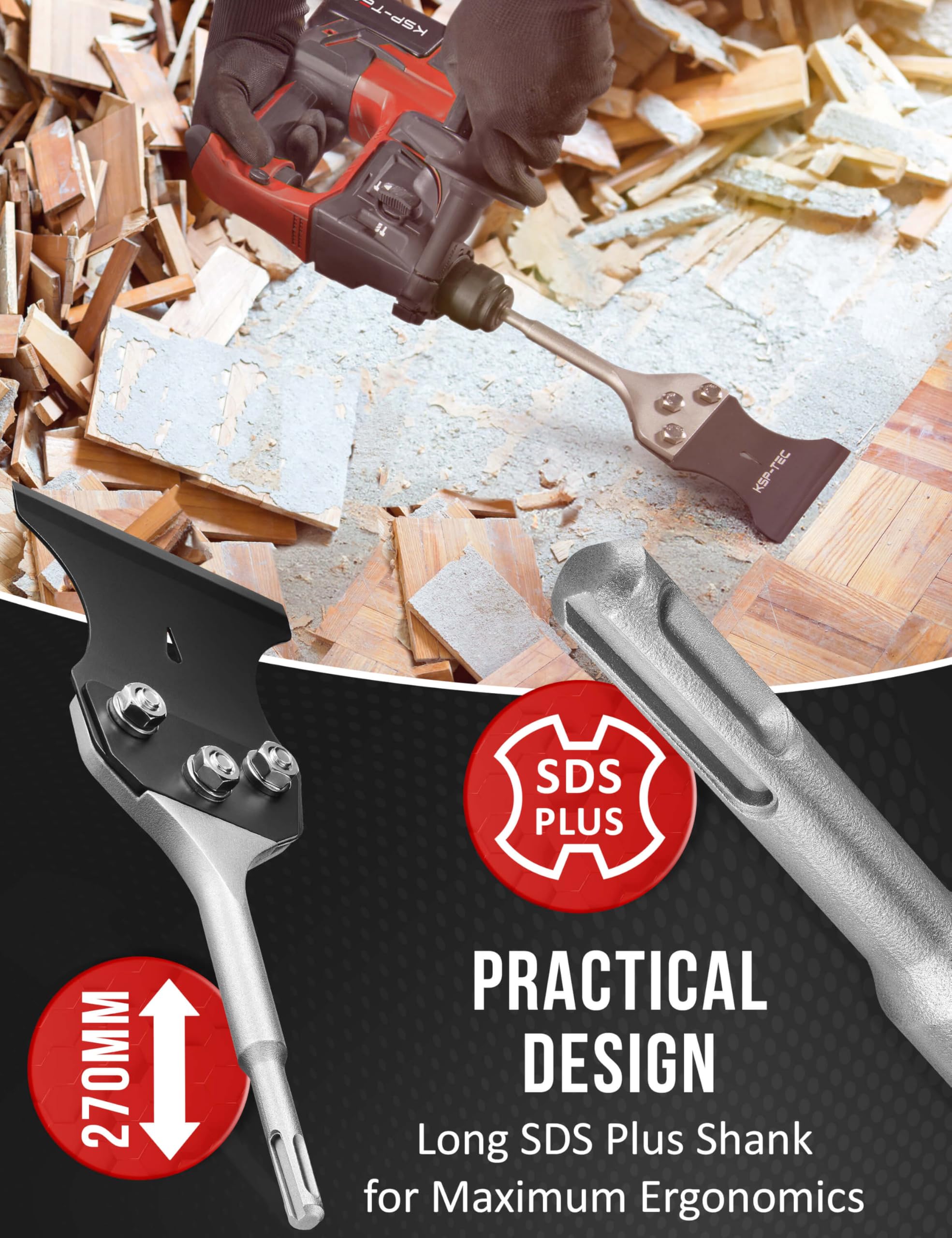 KSP-TEC® - Scalpello SDS Plus – con lama di ricambio – Facile rimozione di tappeti, pavimenti, vernici, ecc. (SDS Plus Scalpello)