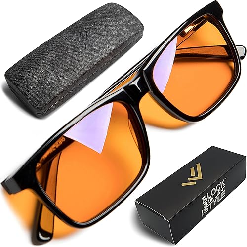 Lentes con bloqueo de luz azul ámbar para dormir, lectura en la computadora, lentes de bloqueo de luz naranja y azul, anteojos ámbar naranja para