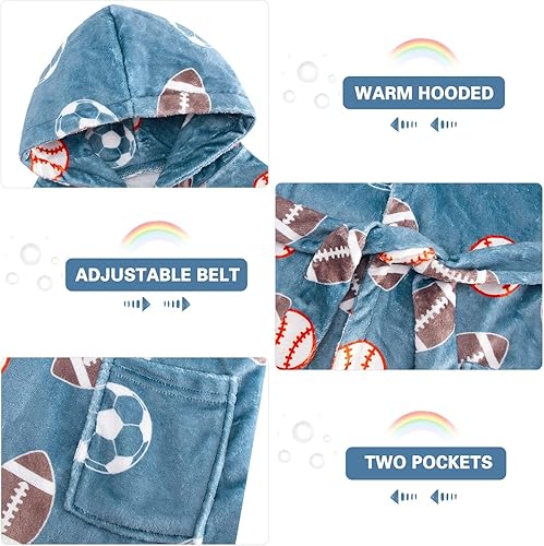 Miniatura 7 de Funnycokid - Bata con capucha de forro polar para niños, bata de baño de franela, pijamas suaves, ropa de dormir, 7-14 años