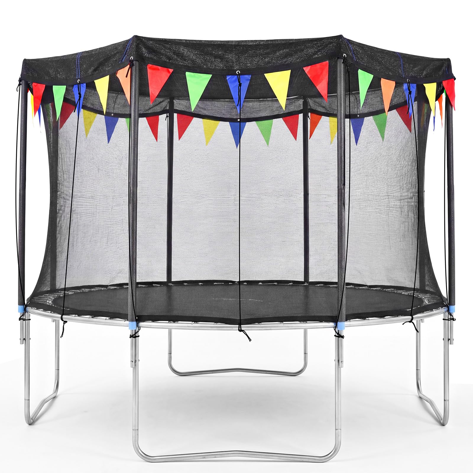 Photo 1 of 2026 Upgraded Round Trampoline Shade Cover, 4Lbs Heavy Duty Cover Accessories for 8 10 12 14 15 16FT Trampoline for Sun Protection, Sun Shade with Colorful Flag and 98FT Elastic Cord, Non Tears Easily