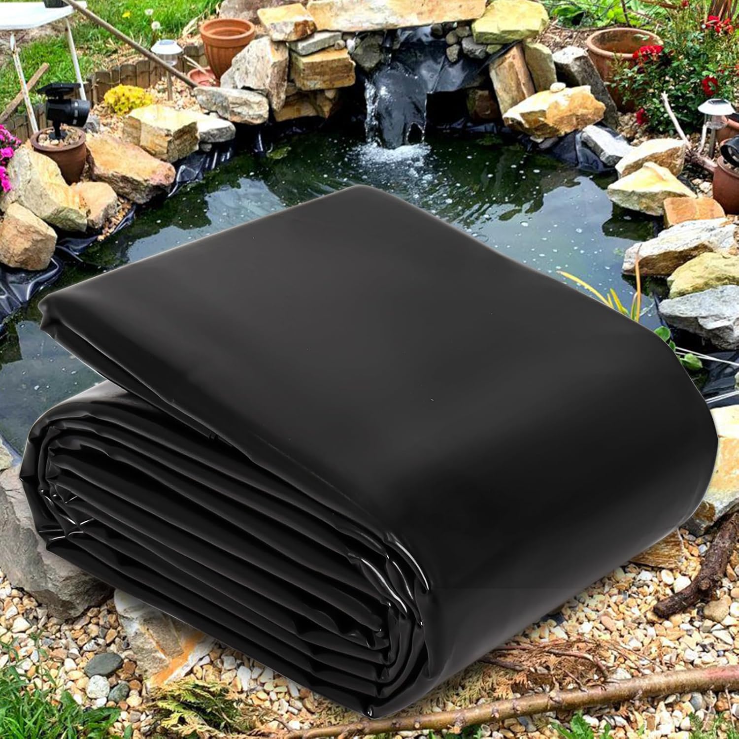 15 x 20Ft Pond Liner 20-Mil HDEP Rubber Koi Fish Pond Liners for Outdoor Preformed Ponds, Waterfall, Stream, Fountains and Water Gardens, Black 15ft*20ft-20mil