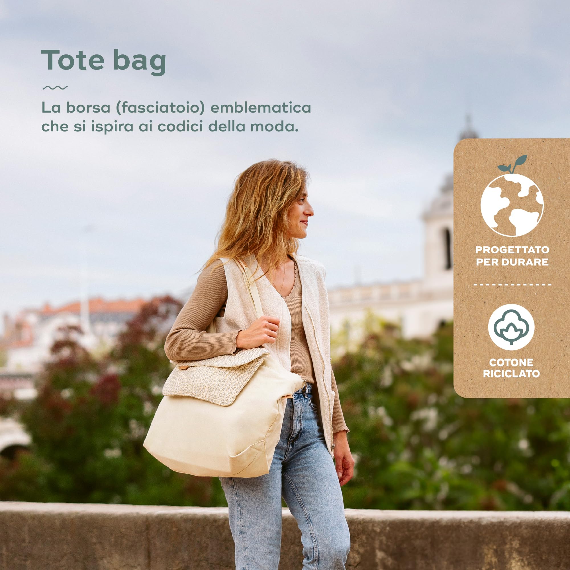 Babymoov Borsa Fasciatoio Tote Bag - Borsa grande formato da 35L - Multiuso - Numerosi scompartimenti - Fasciatoio, Attacchi per passeggini - Tracolla inclusa - 2in1, Pochette da 3L staccabile - Bloom