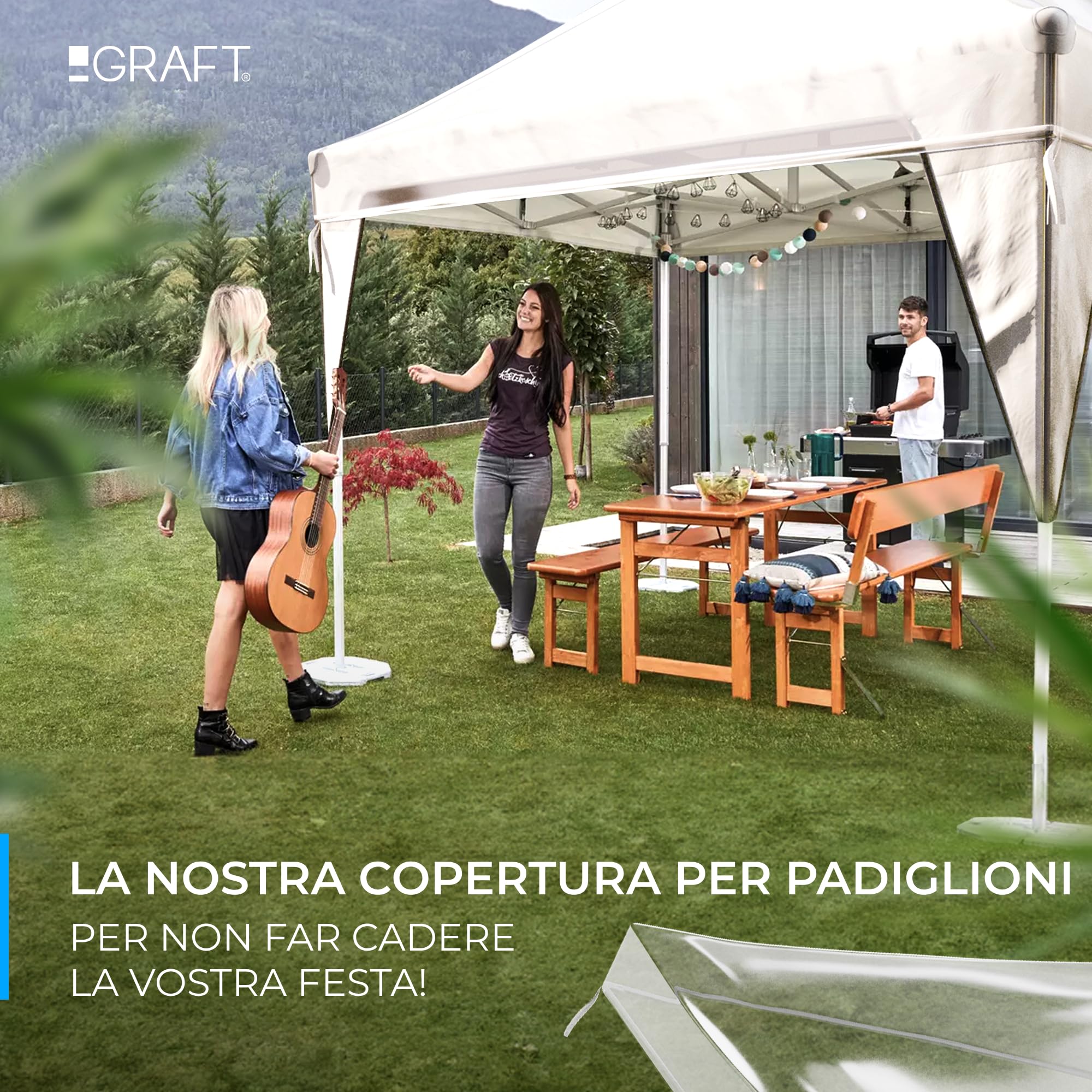 GRAFT copertura gazebo 3x3m | Protezione da pioggia | Ricambio impermeabile trasparente | Tenda giardino contro intemperie