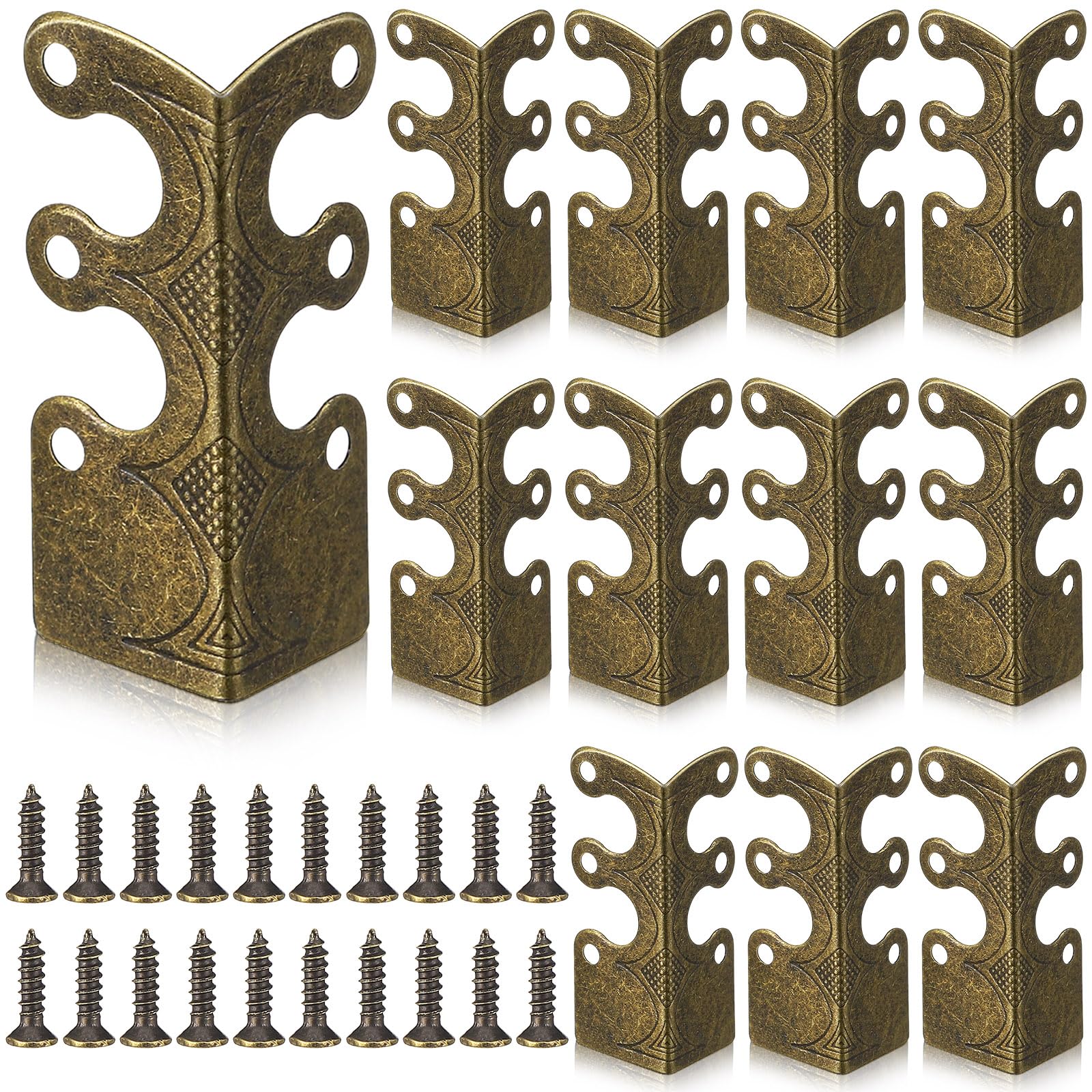 Blulu 12 Pcs Brass Baseboard Corner Protectors for Furniture, Brass Corner Protectors Baseboard, Vintage Metal Skiffers Skirting(Bronze)