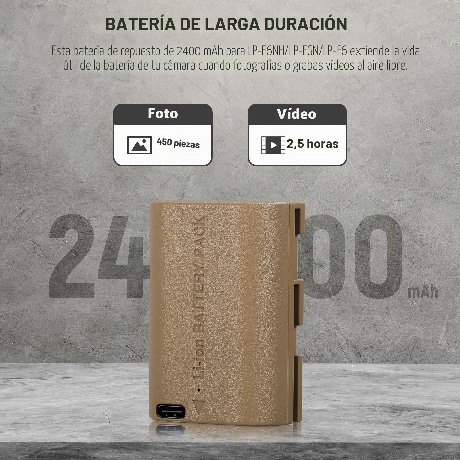 NEEWER Batería Recargable para cámara con Cable de Carga USB Tipo C, LP-E6NH LP-E6N LP-E6 Batería Compatible con Canon EOS R5 R6 R6 II R7 R 5D II III IV 6D 6D II 7D II 60D 70D 80D 90D