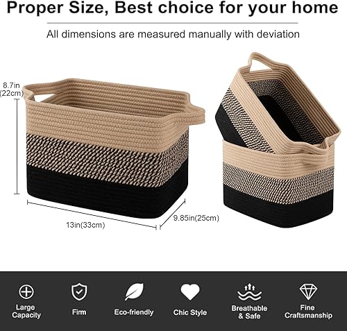 Miniatura 4 de OIAHOMY Cesta de almacenamiento, cestas tejidas para almacenamiento, cesta de cuerda de algodón para juguetes, cestas de toalla para baño, paquete
