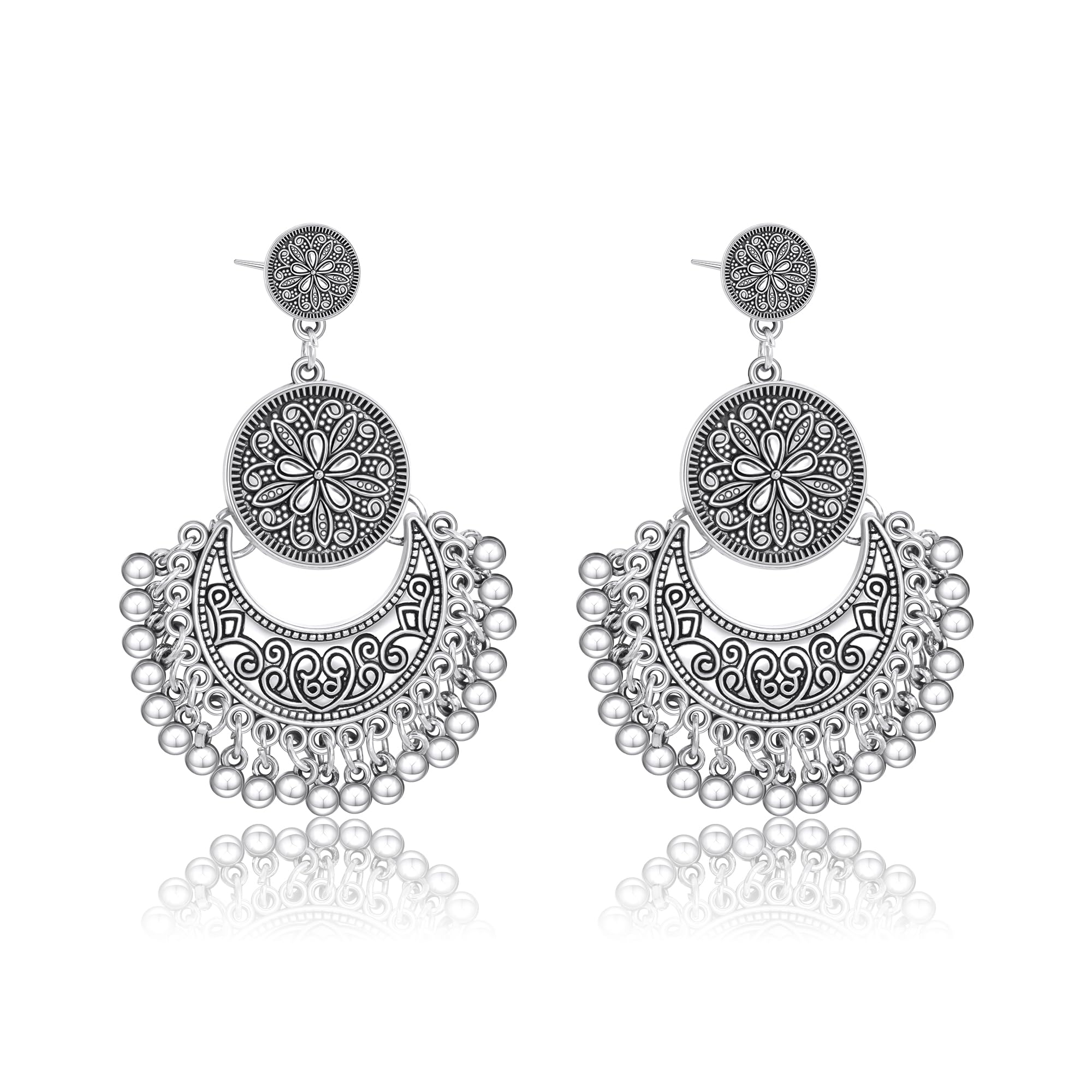 AILUOR Bohème Ethnischer Kronleuchter Quaste Hoop Ohrringe, Vintage Style Fransen Blumen Quasten baumeln Ohrringe für Frauen Lotus Mexiko Zigeuner Tropfen baumeln Ohrring für Frauen Schmuck