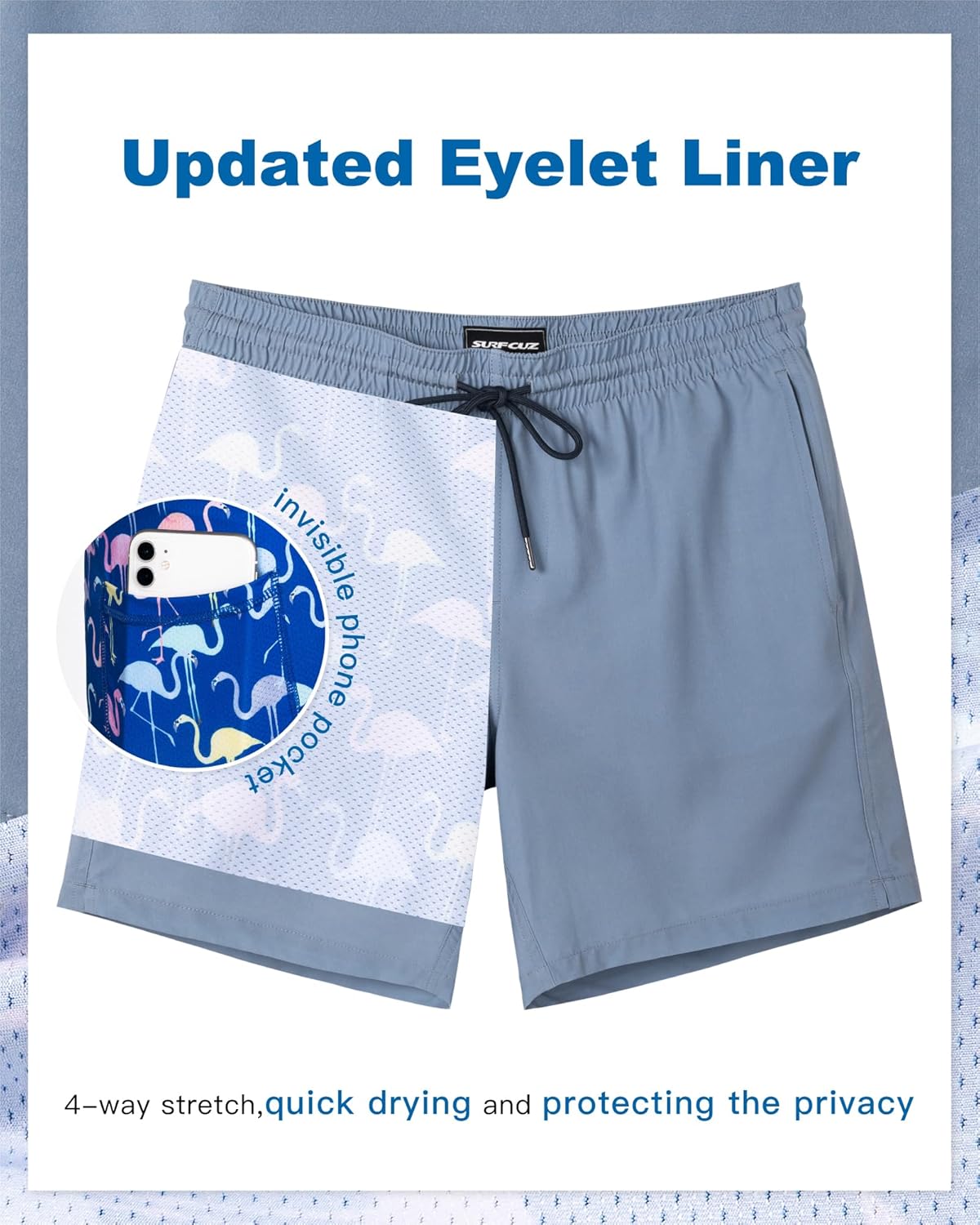 SURF CUZ Mens Swim Trunks with Compression Liner Swim Shorts 7" Swimming Trunks Stretch 7 Inch Swim Suits Quick Dry - Image 3