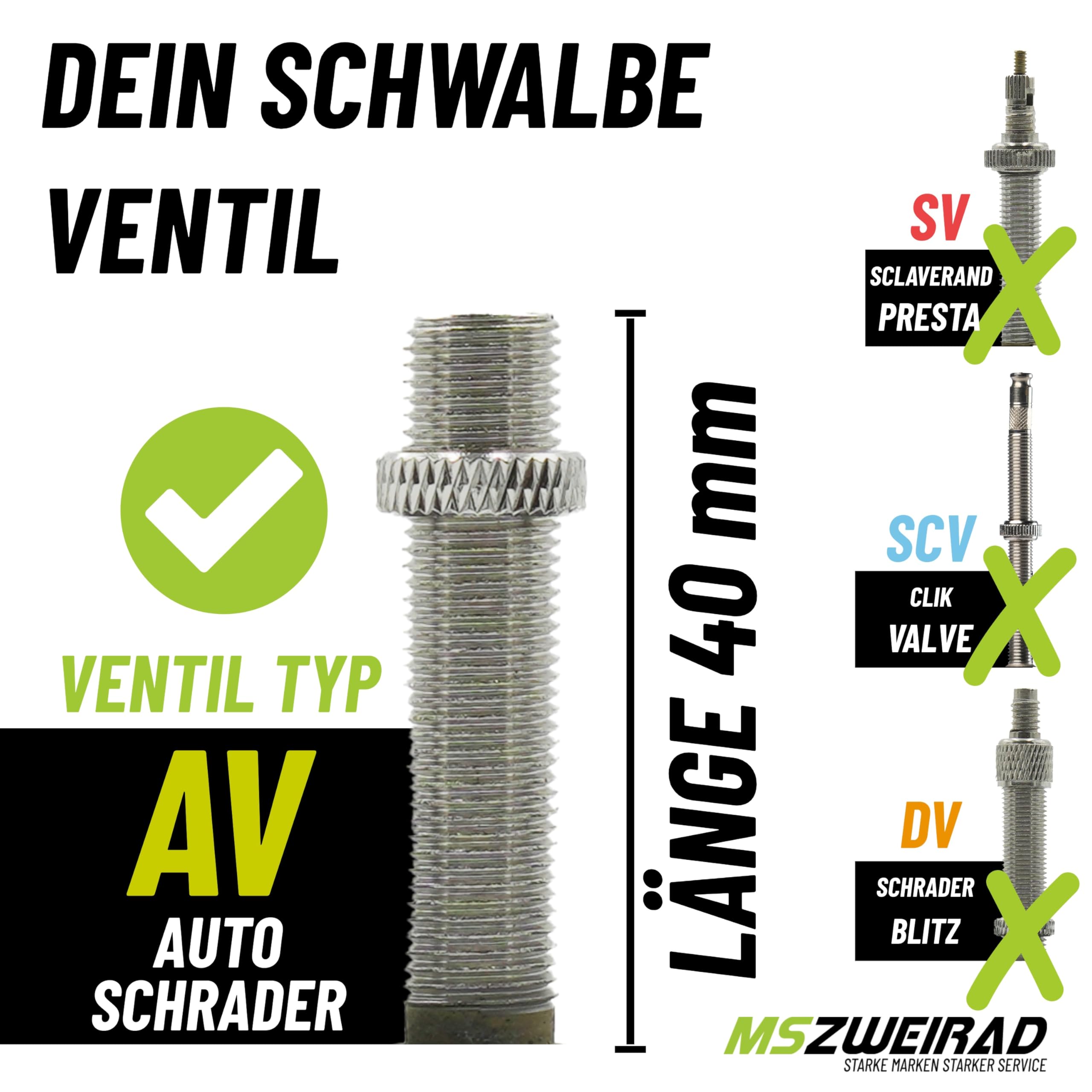 2er Set Schwalbe Fahrrad Schlauch AV17 40mm 28 Zoll (28/47-622/635) inklusive 3 MSZweirad Reifenheber