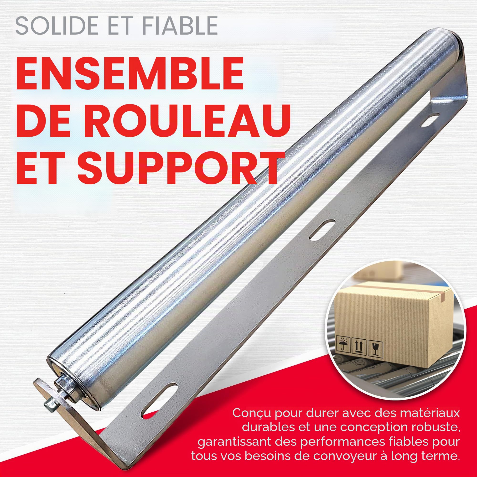 Ultimation Ensemble de rouleaux robustes en acier galvanisé de 38,1 cm - Rouleau de convoyeur de 4,8 cm de diamètre et support pour supports à rouleaux et convoyeurs de bricolage, capacité de charge