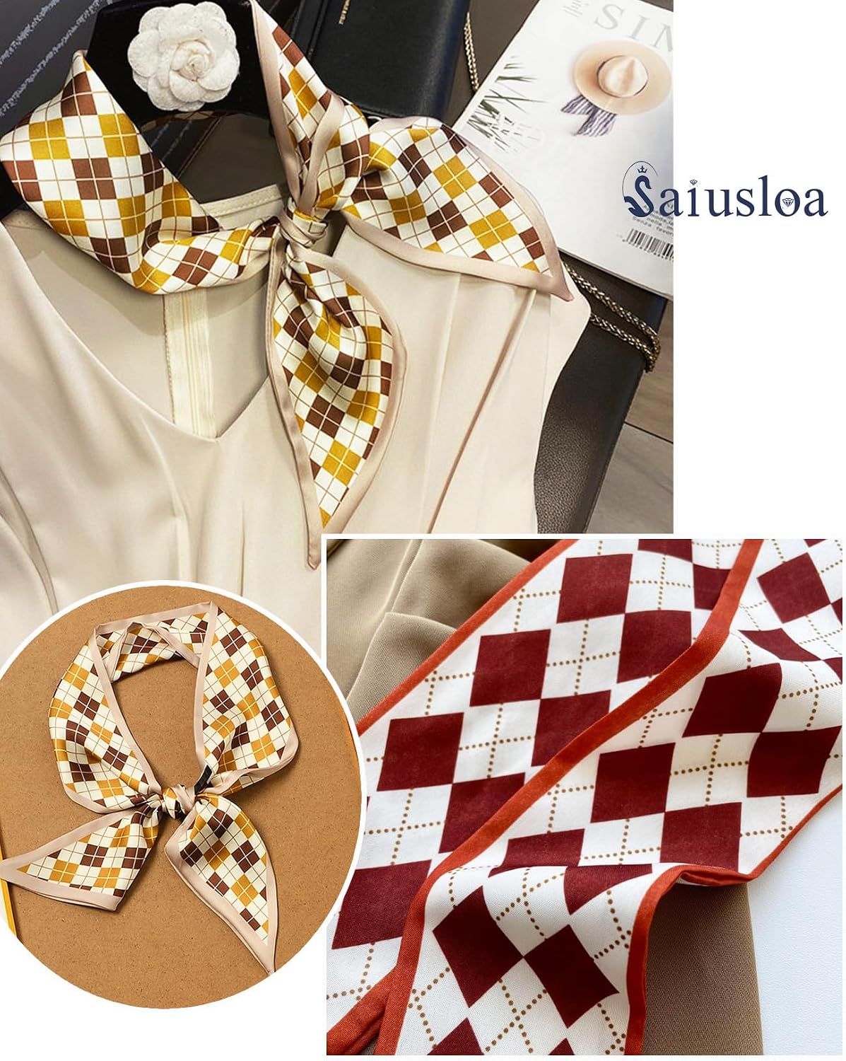 Scarf For Purse Handles Skinny Hair Scarves For Handbags Ponytails Handle Fashion Accessory 37.4x 2.36in image 5