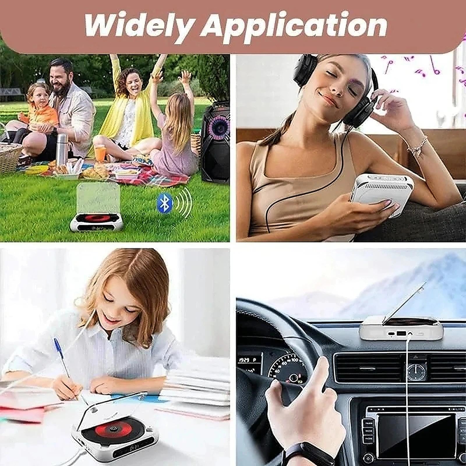 Lettore CD portatile con Bluetooth 5.3, mini lettore CD ricaricabile con altoparlanti HiFi, supporto USB e AUX, compatto per casa, viaggi e ufficio