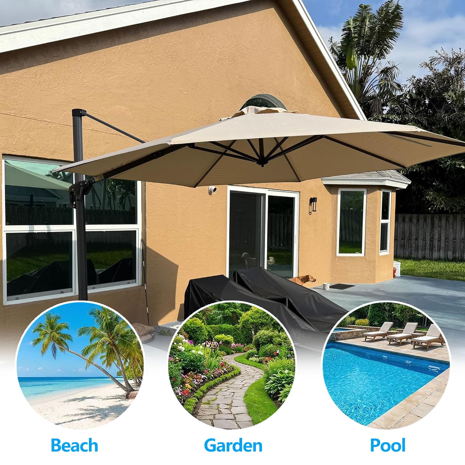 3.0m 3.5m parasol déporté 8 Baleines Toile De Rechange Rond Bâche pour Parasol en Polyester imperméable