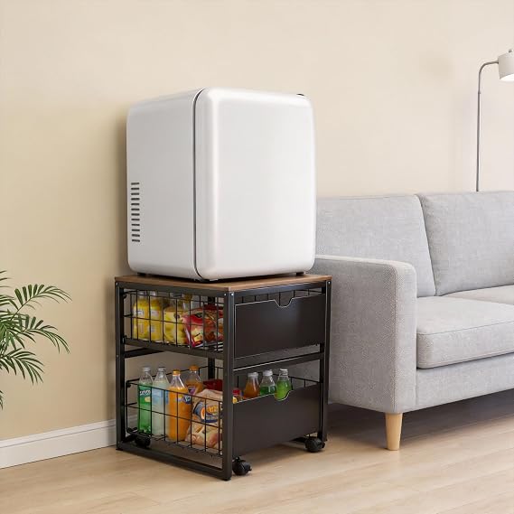 Mini Fridge Stand with Storage, Heavy Duty Mini Fridge Table, Small Refrigerator Stand, For Dorm Office Apartment Home, 21.6L x 21.6W x 22.2H, Max Load 250 LBS