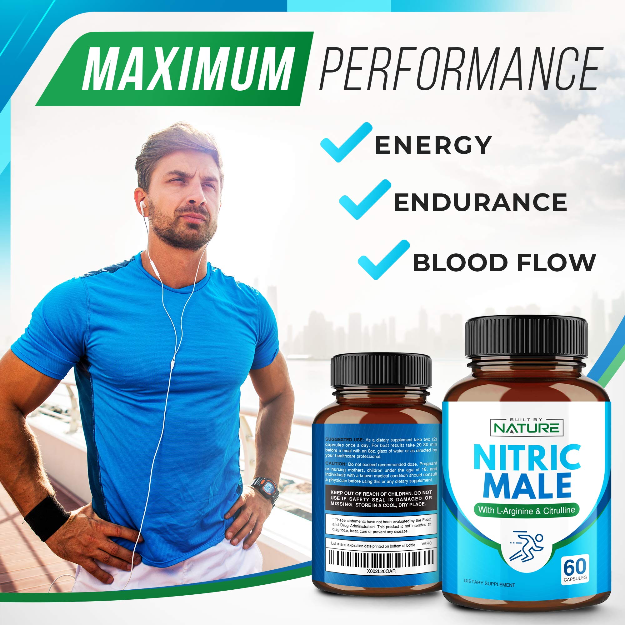 L Arginine Nitric Oxide Supplement N.O. Booster Pills for Men