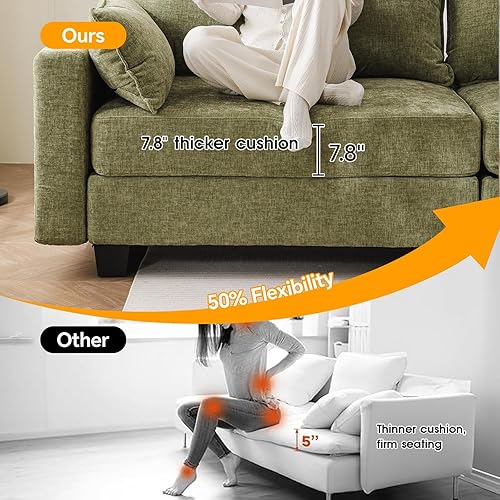 Miniatura 5 de Sofá modular modular de 135 pulgadas con almacenamiento para todos los asientos, cómodo sofá de 3 plazas de gran tamaño con cojín tapizado de 7.8