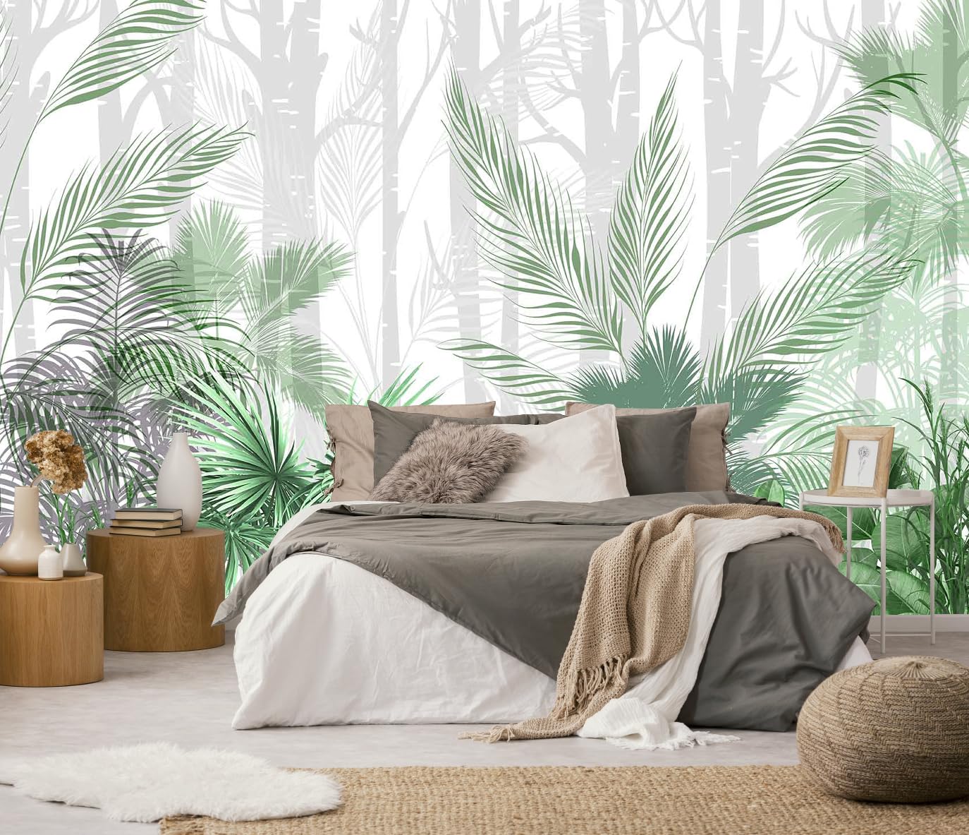 Papier peint feuilles de plantes tropicales forêt brumeuse non autocollant