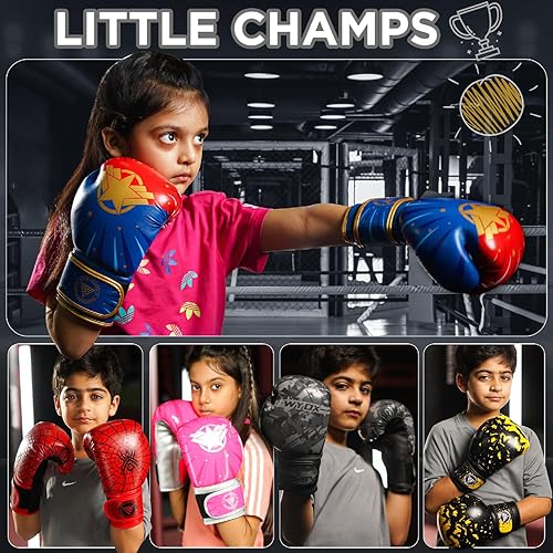 Miniatura 8 de WYOX Guantes de boxeo para niños de 4 onzas, 6 onzas, 8 onzas, guantes de boxeo juveniles para edades de 3 a 15 años, guantes de boxeo para saco de