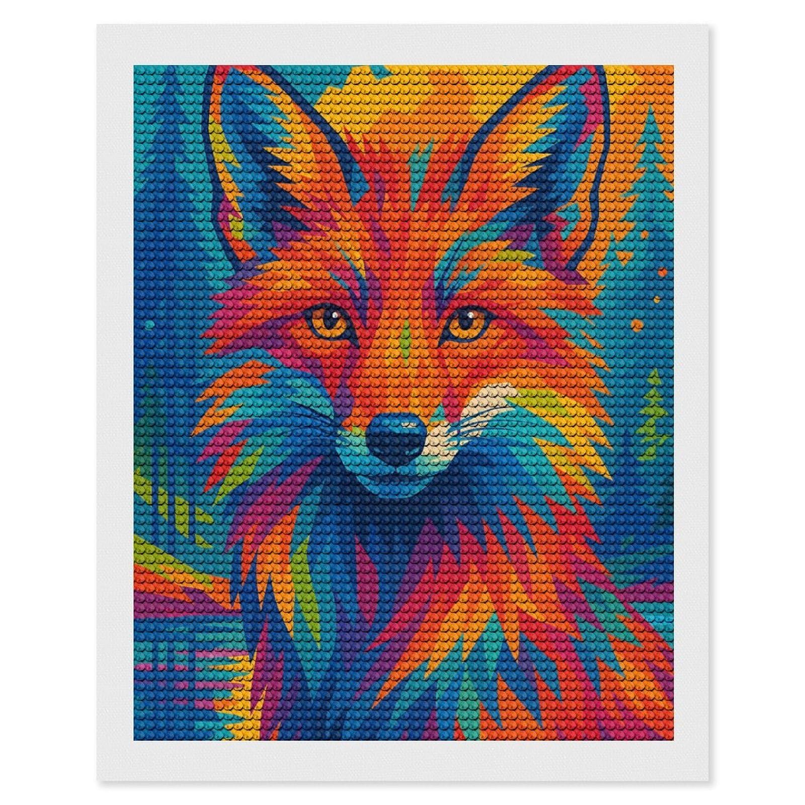 Junmoney Colorful Fox Portrait in Forest Diamond Art Kit 16"x20", Modern Decor, for Adults, Printed Canvas, Holiday Gift Idea, Fun Craft Experience