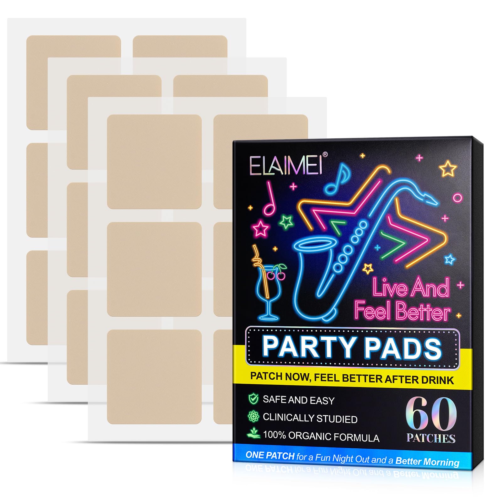 Use Before Drinking, Enjoy No Regret Night and Wake Up Refreshed, Waterproof & Skin-Friendly,Party Patches 60 Pack for a Better Morning