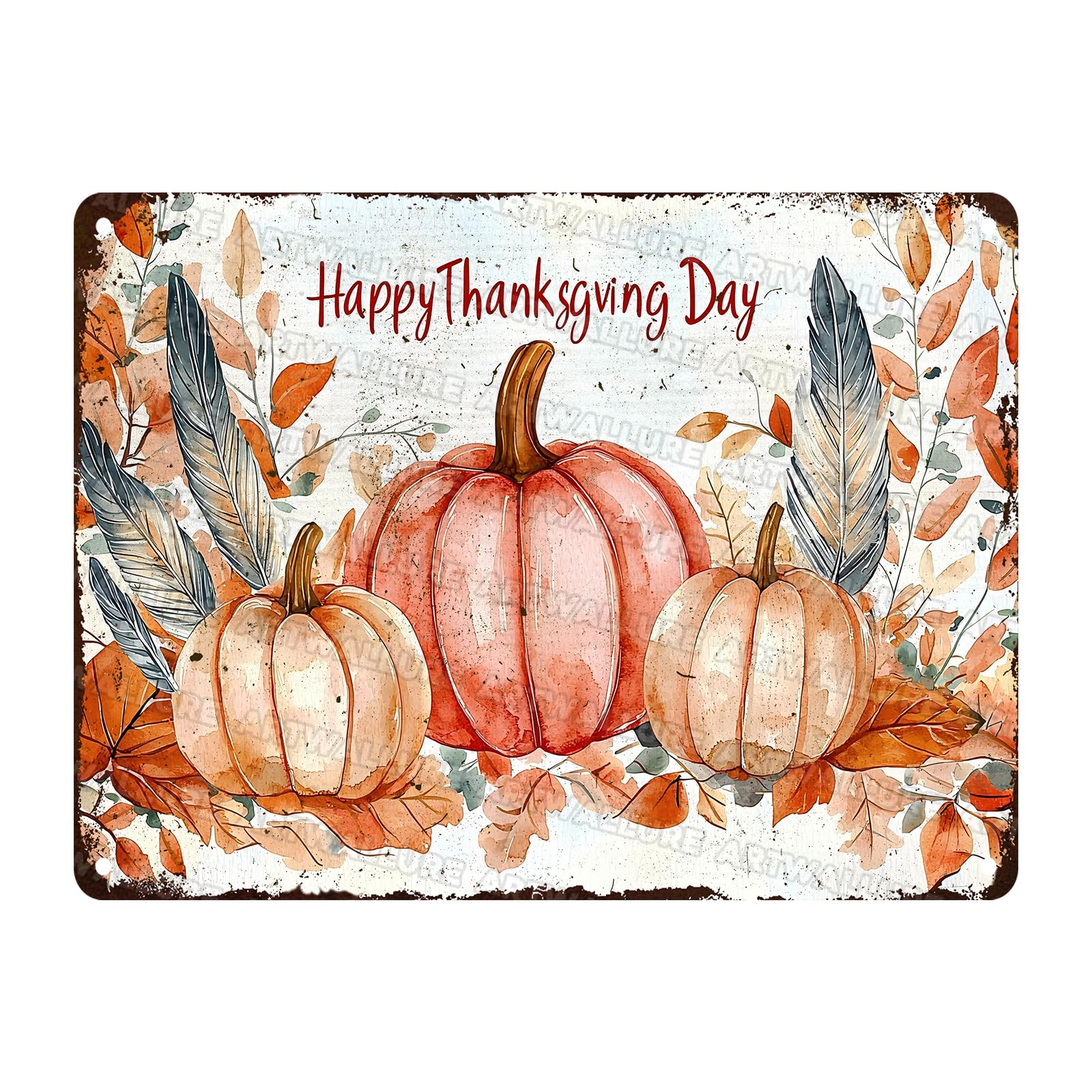 Watercolor Pumpkins Vintage Tin Sign Happy Thanksgiving Metal Tin Sign for Pub Club Cafe bar Home Wall Art Decoration Poster 12x16inch