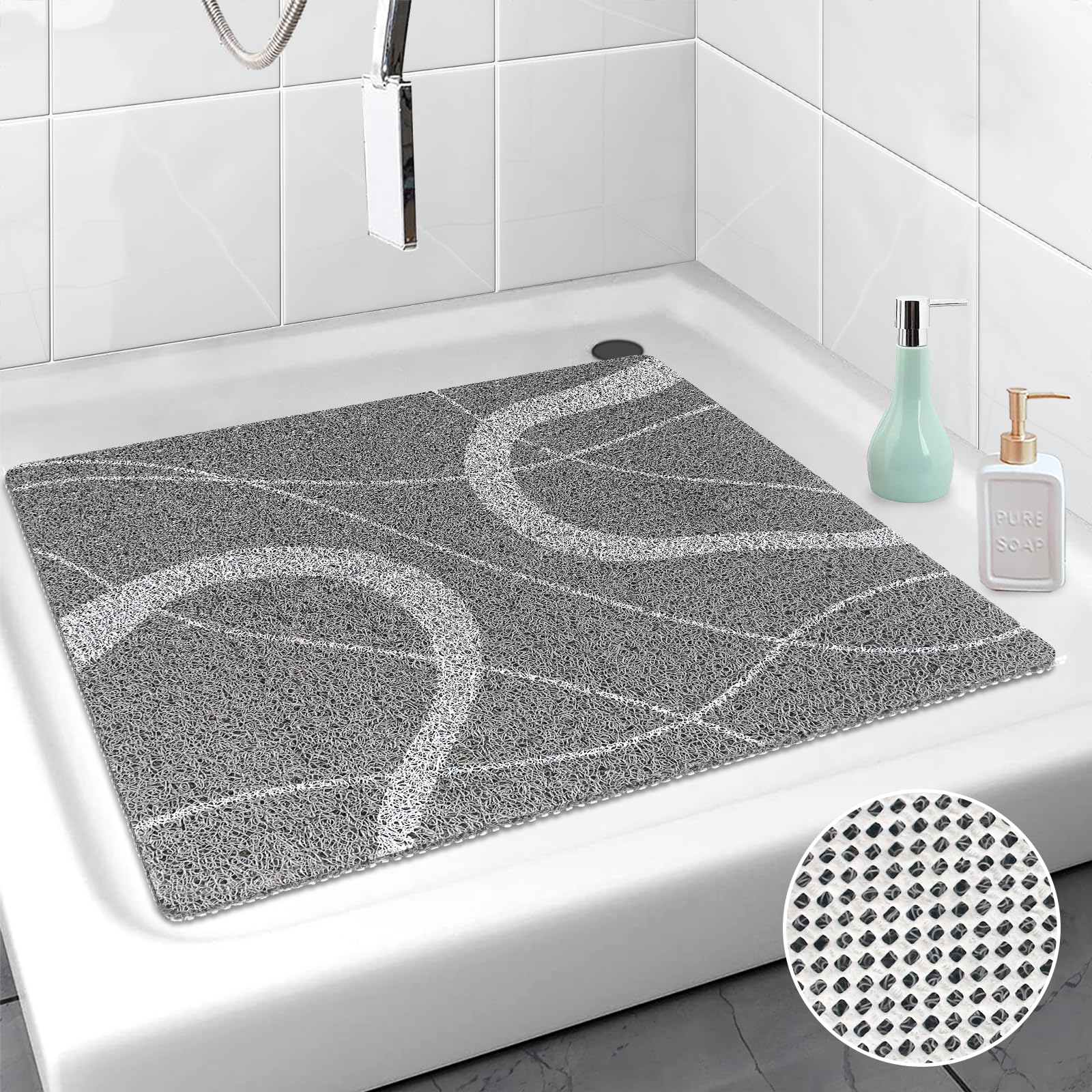 Sécurité Personnes âgées Tapis De Douche Antidérapant MAVICEN 60x60 Cm | PVC Souple Type Luffa - Drainage Rapide Tapis Bain Pvc Luffa