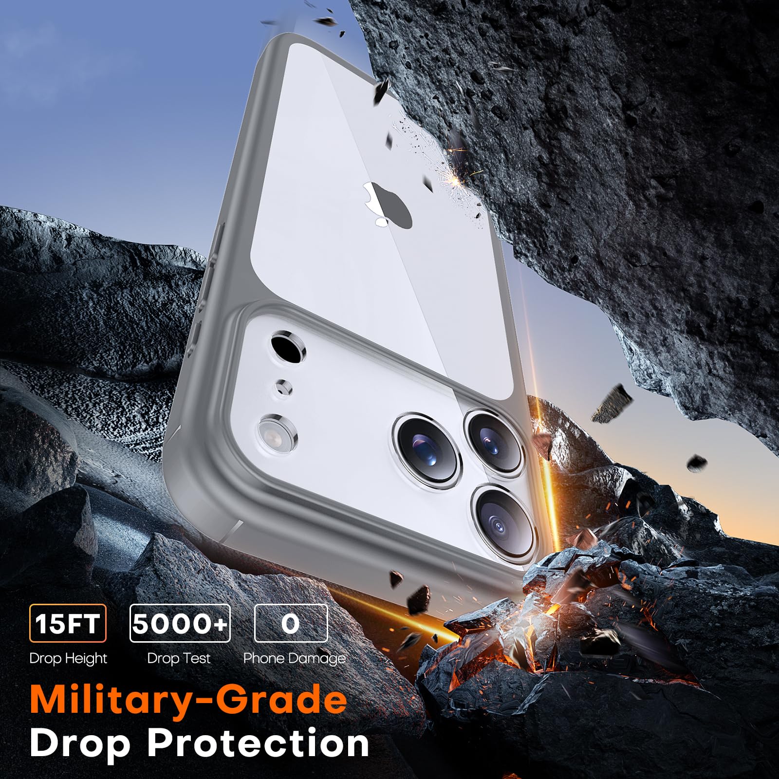 TAURI Cover per iPhone 17 Pro Max con Pellicola in Vetro Temperato,Protezione Completa della Fotocamera,Custodia per Sottile Antishock, Anticaduta - Grigio