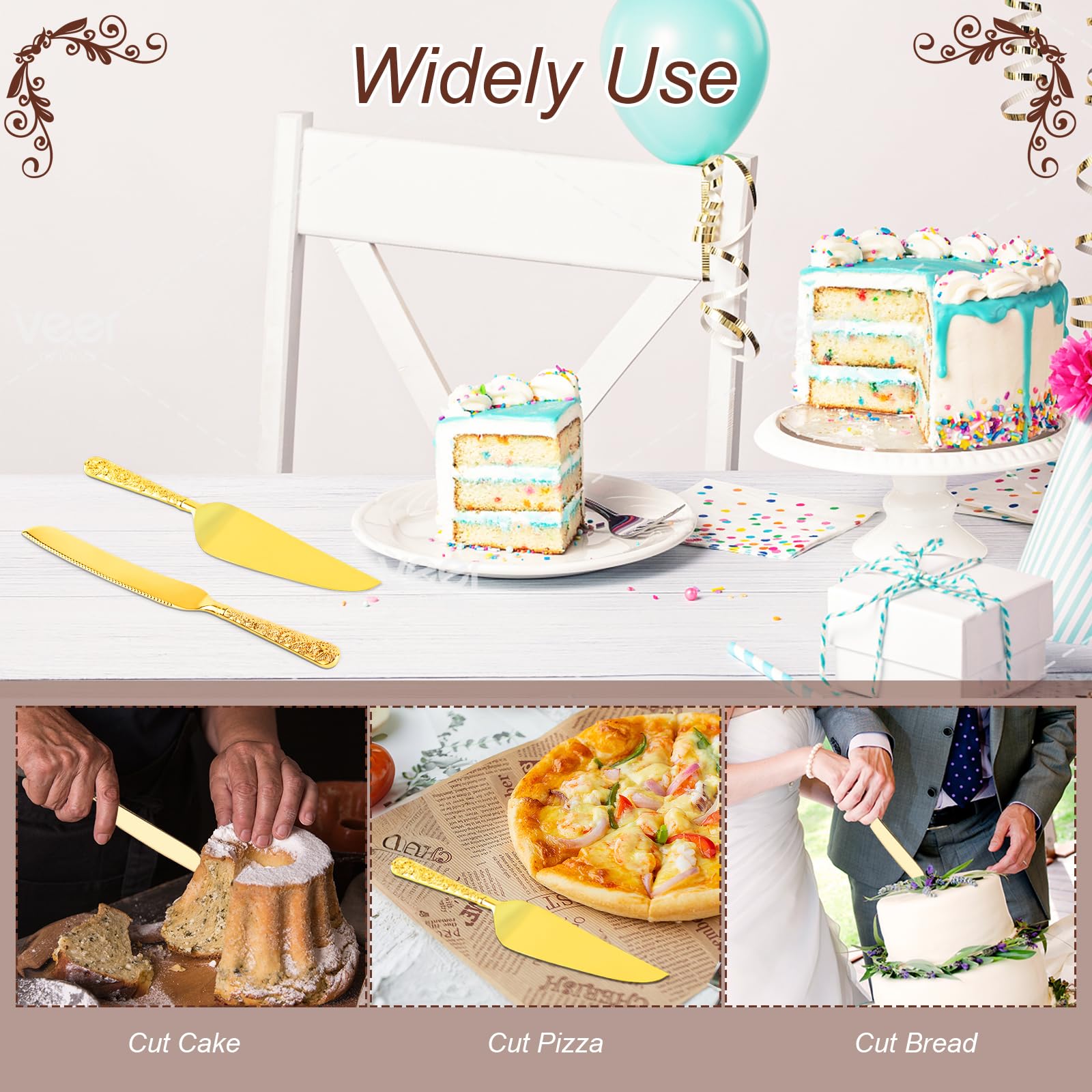 Gold Wedding Cake Knife & Server Set - Vintage Luxury -5