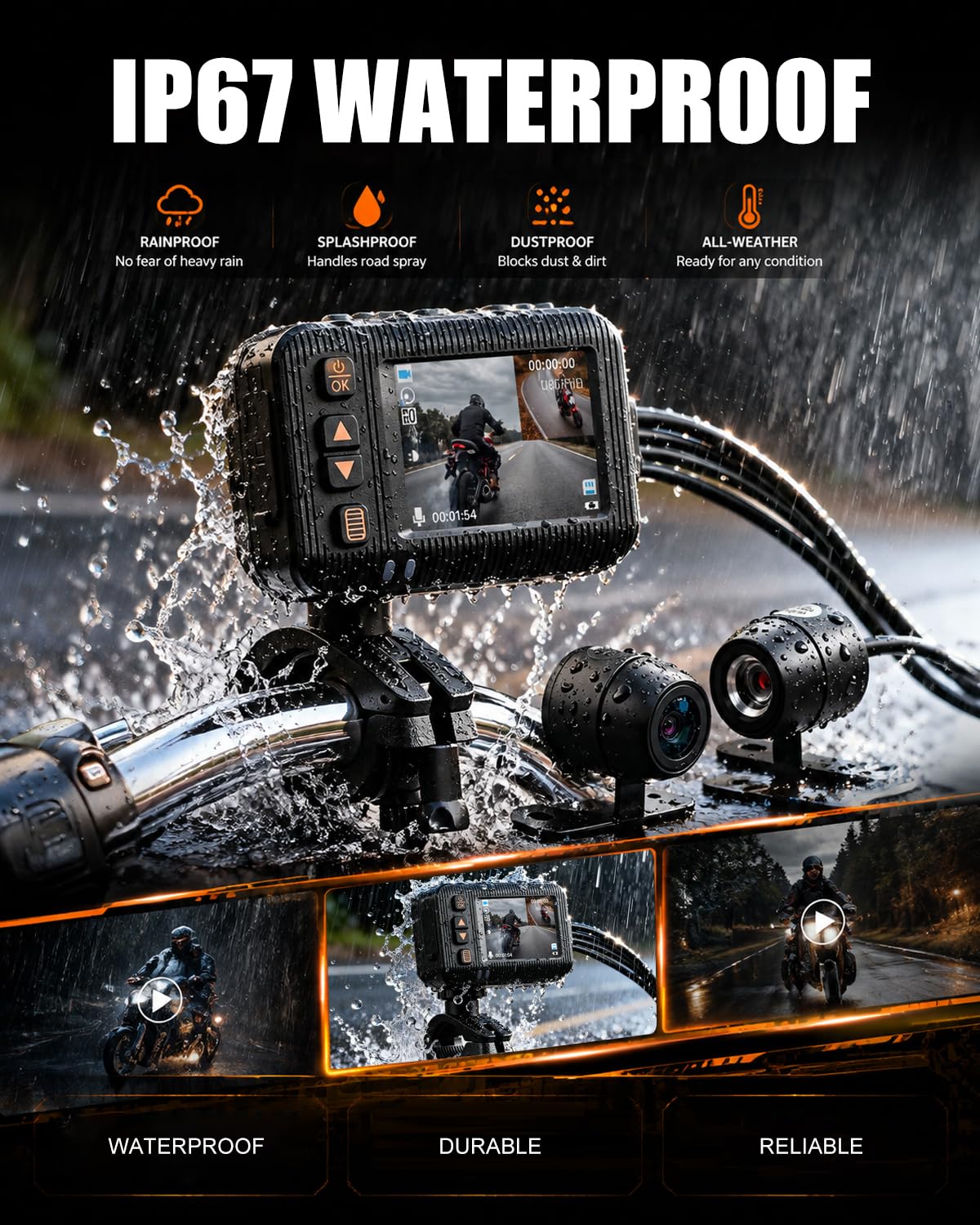 NHOPEEW Kamera pokładowa do motocykla 1080p z podwójną kamerą
