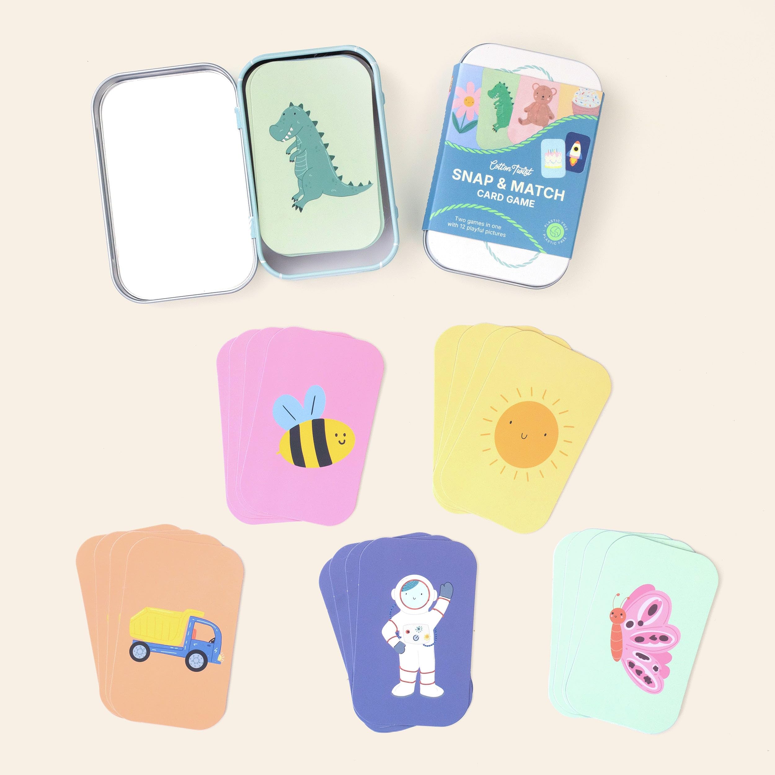 COTTON TWIST Snap & Match Card Game - 2 Games in 1, 48 Cards Keepsake Tin