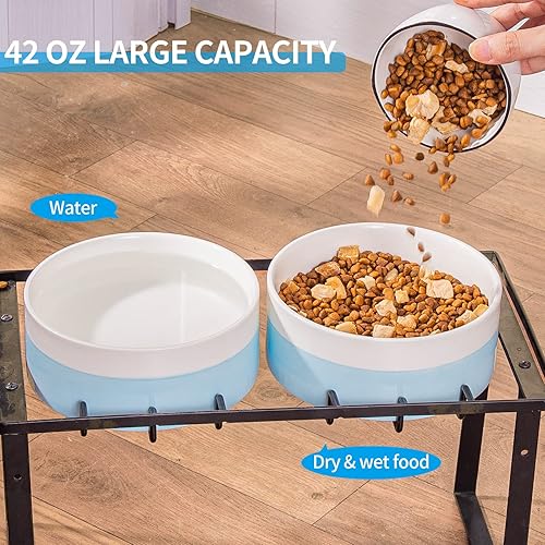 Miniatura 5 de Cuencos elevados para perros, soporte elevado ajustable para perros con 2 platos de cerámica para alimentos para mascotas, plato de alimentación