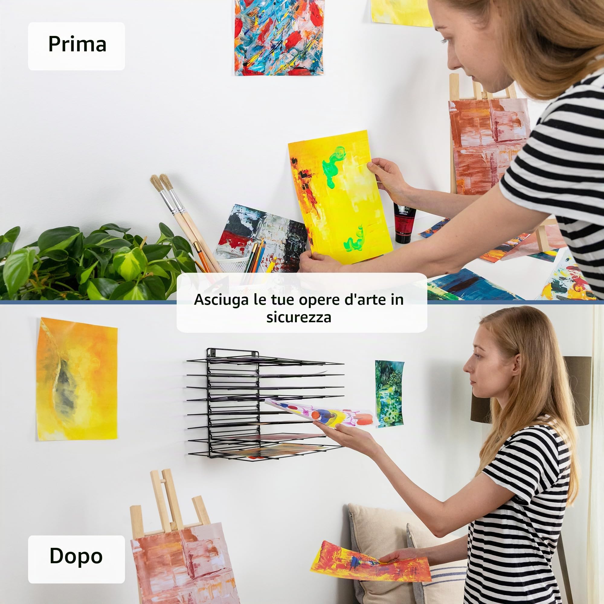 Stendino Artistico Per L'aula | Piccolo Stendibiancheria Appendibile | 8 Ripiani Rimovibili | Portaoggetti Per Quadri Su Tela | Per Pittura Con Viti | Stendino Per L’arte, Disegni E Altro