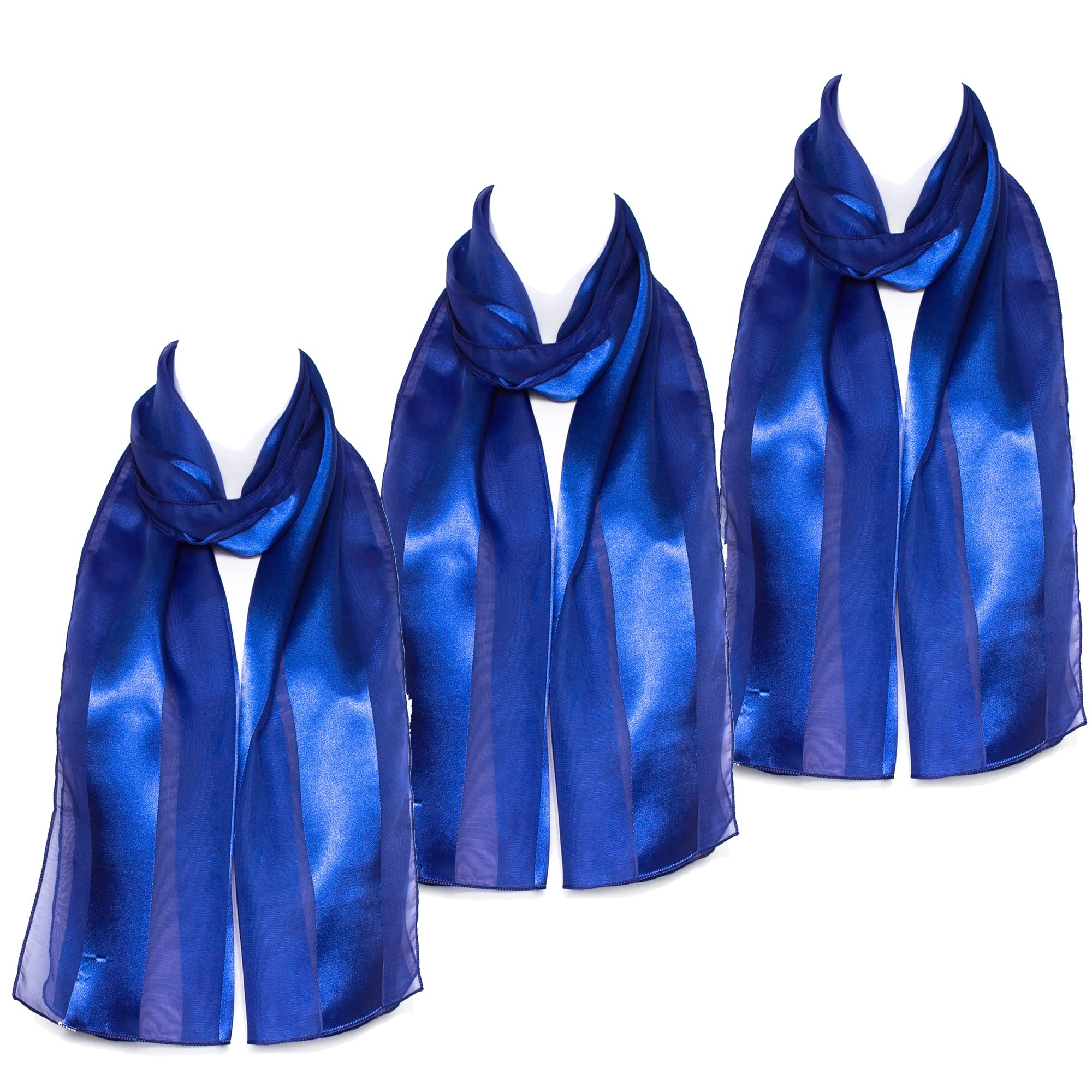Hat To Socks Plain Elegant Chiffon Satin Scarf Pack of 3 (Royal Blue)